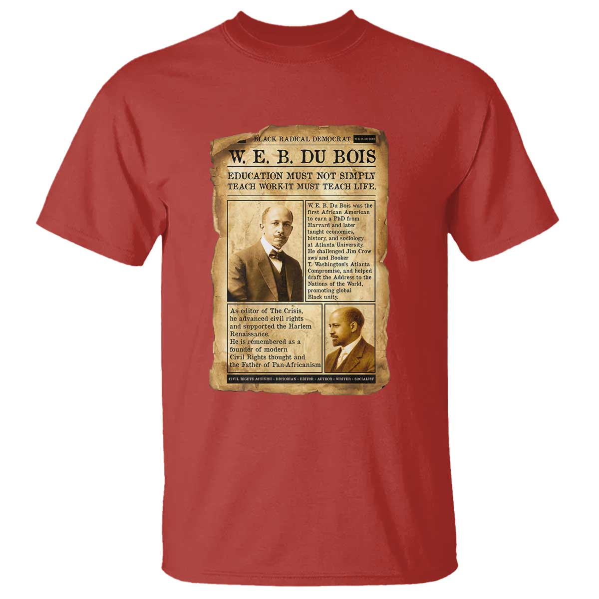 Vintage Newspaper W E B Du Bois T Shirt African American Scholar TS12 Red Print Your Wear