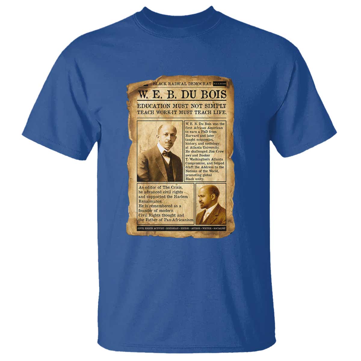 Vintage Newspaper W E B Du Bois T Shirt African American Scholar TS12 Royal Blue Print Your Wear
