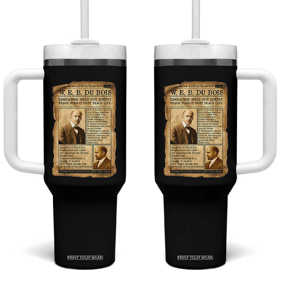 Vintage Newspaper W E B Du Bois Tumbler With Handle African American Scholar TS12 One Size: 40 oz Black Print Your Wear