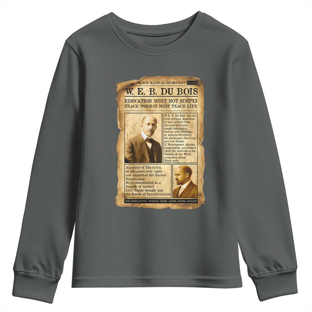 Vintage Newspaper W E B Du Bois Youth Sweatshirt African American Scholar TS12 Dark Heather Print Your Wear