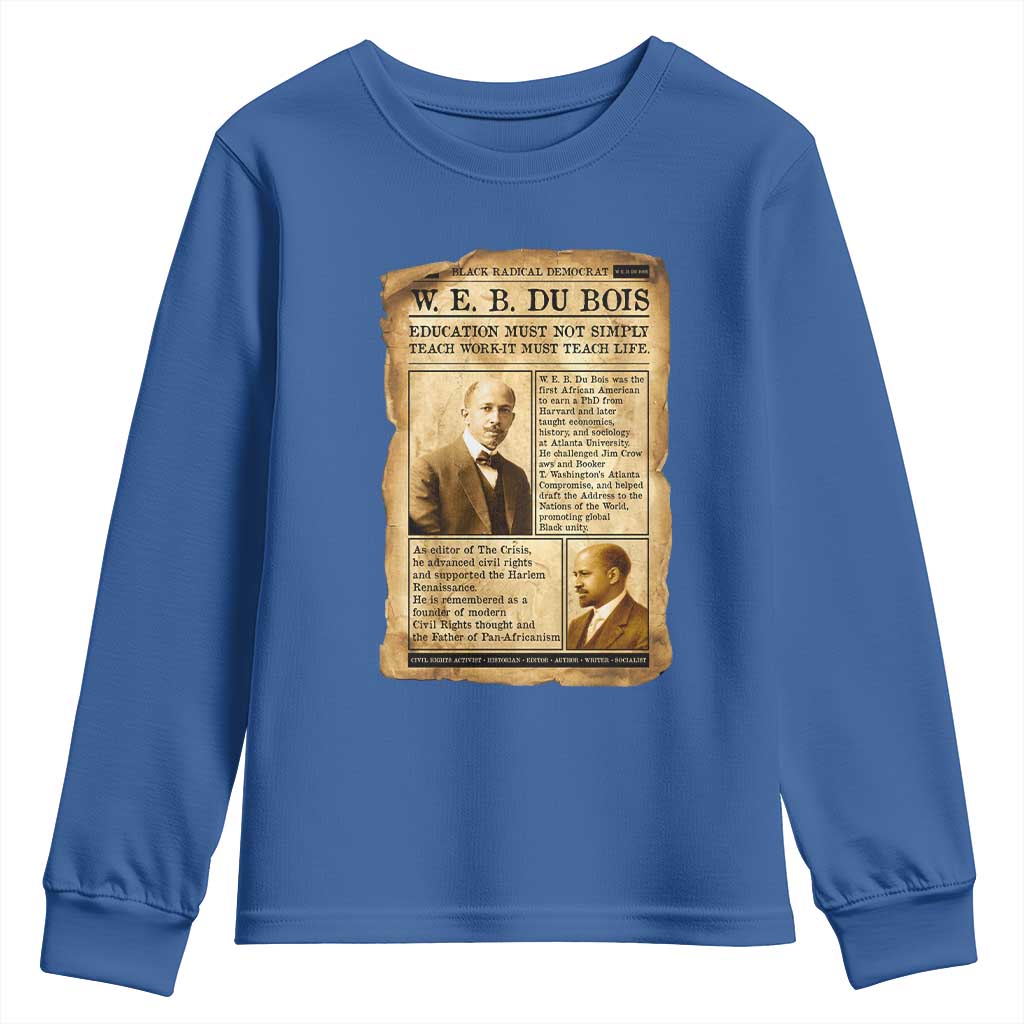 Vintage Newspaper W E B Du Bois Youth Sweatshirt African American Scholar TS12 Royal Blue Print Your Wear