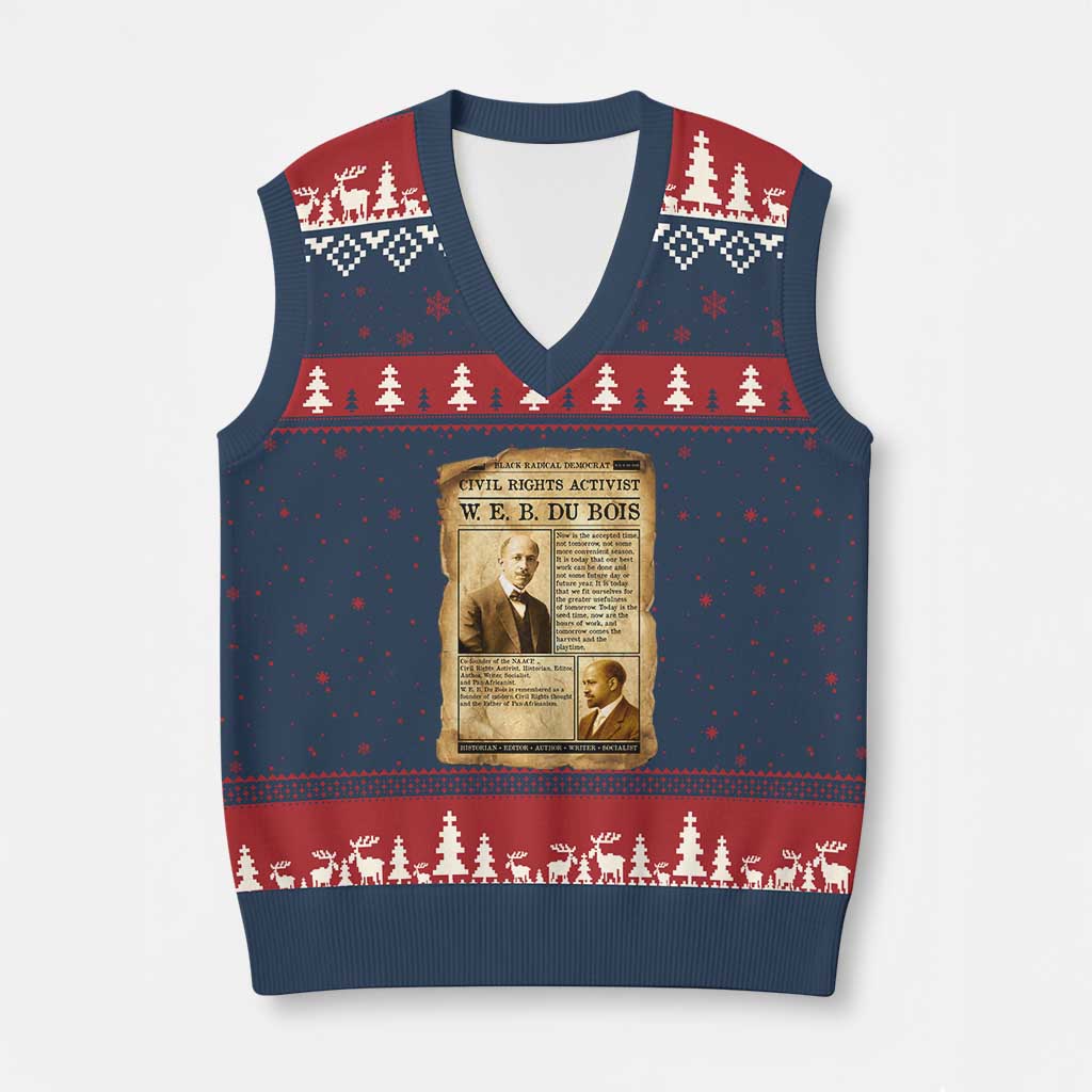 Vintage Newspaper W E B Du Bois V-Neck Knit Sweater Vest Civil Rights History TS12 Navy Red Print Your Wear