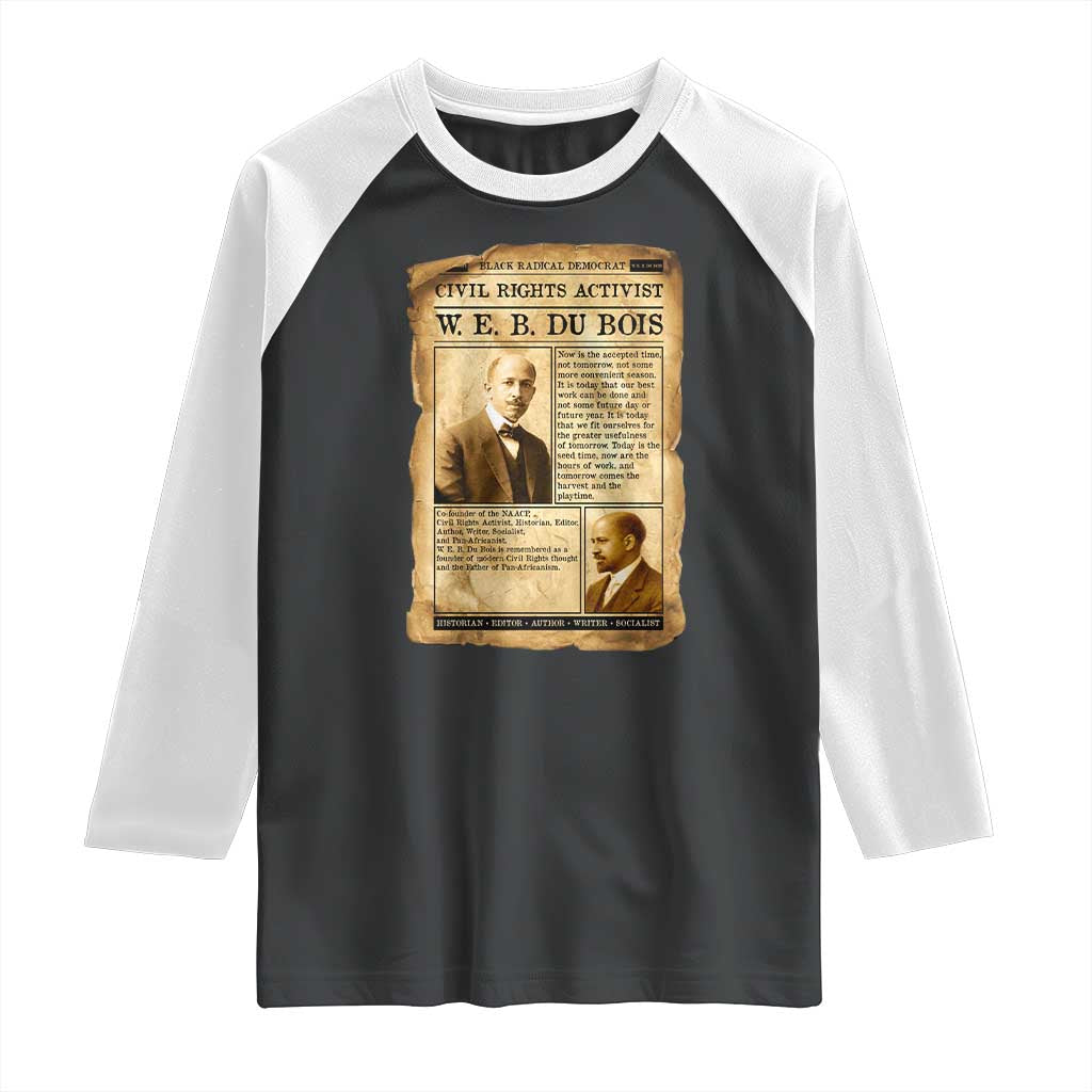 Vintage Newspaper W E B Du Bois Raglan Shirt Civil Rights History TS12 Black White Print Your Wear