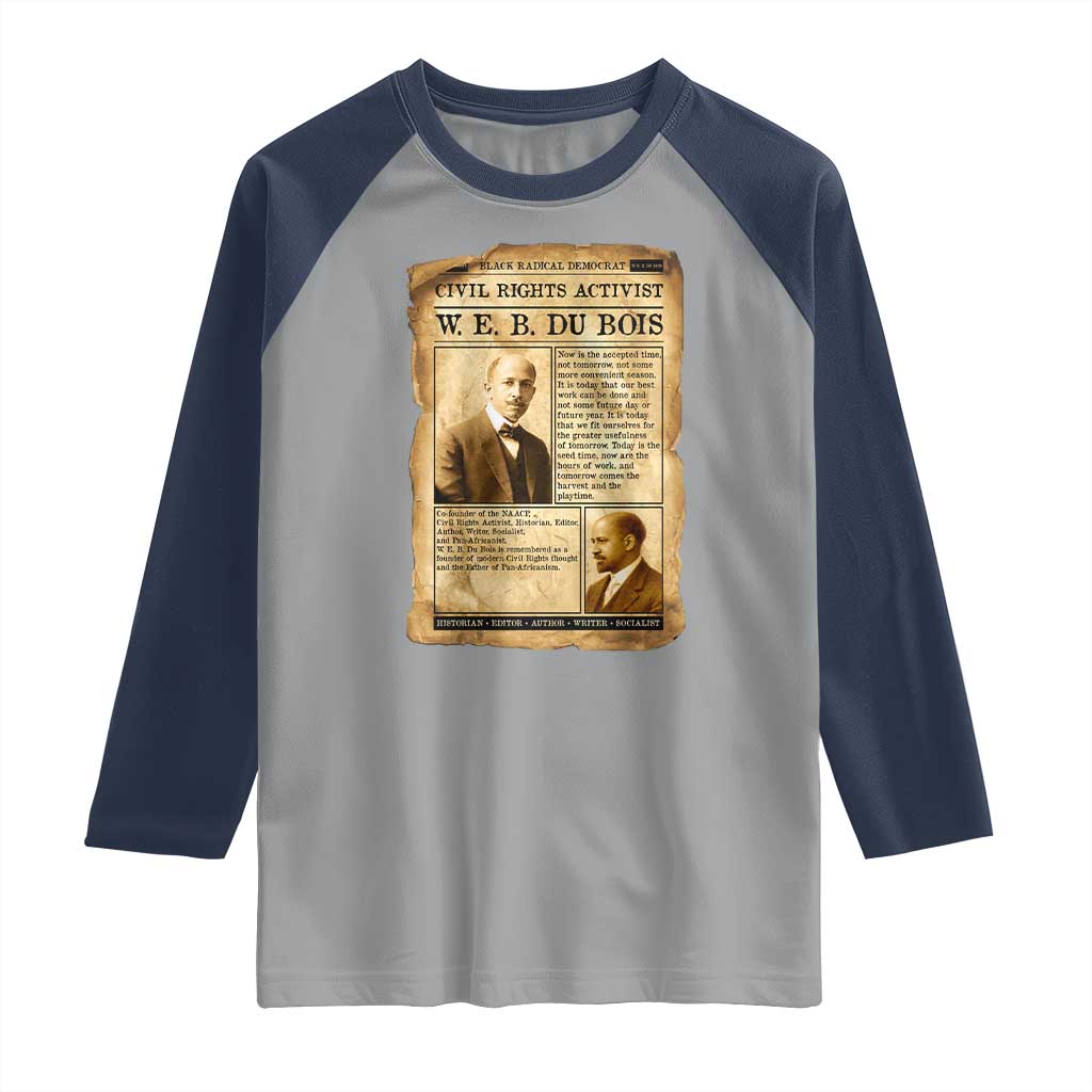 Vintage Newspaper W E B Du Bois Raglan Shirt Civil Rights History TS12 Sport Gray Navy Print Your Wear