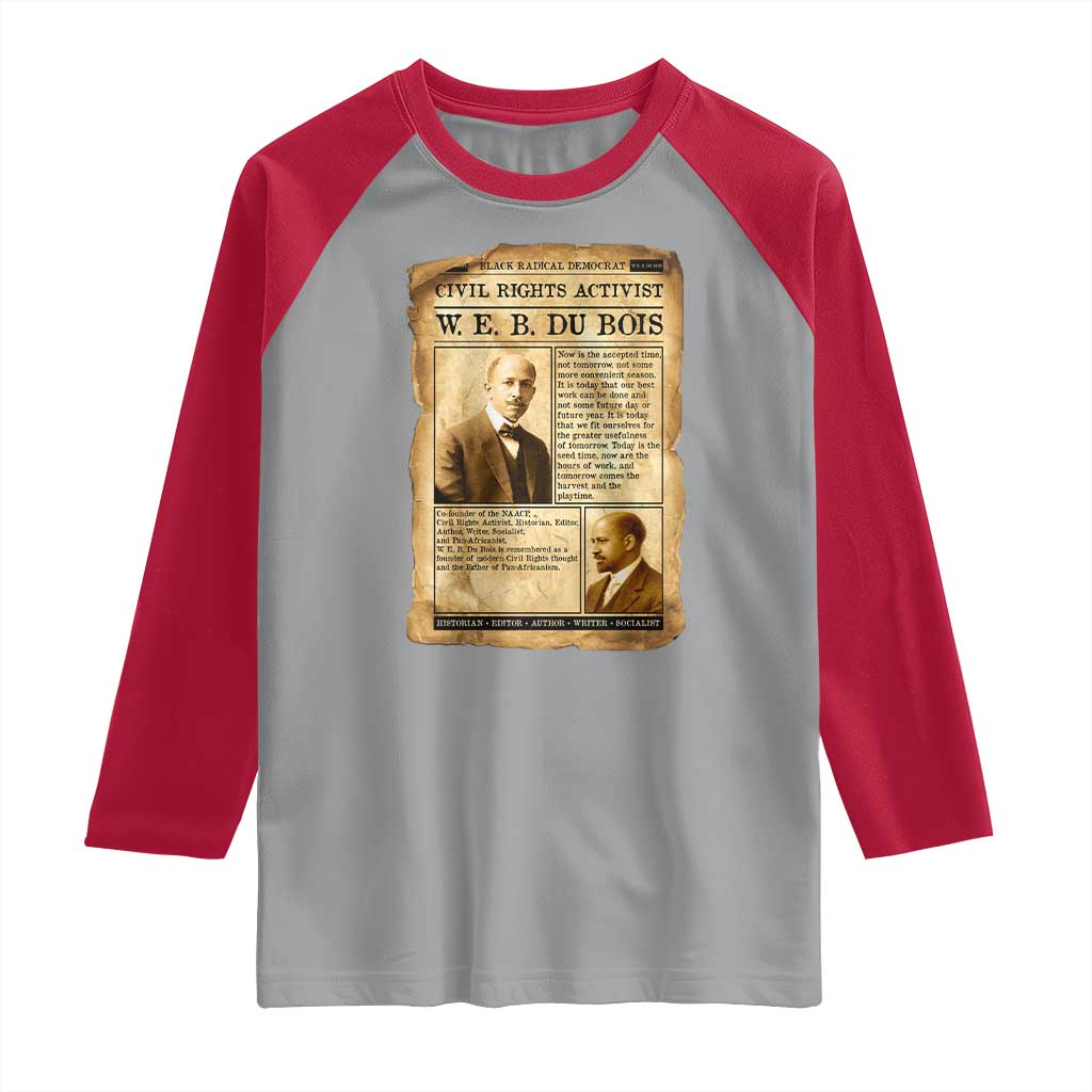Vintage Newspaper W E B Du Bois Raglan Shirt Civil Rights History TS12 Sport Gray Red Print Your Wear