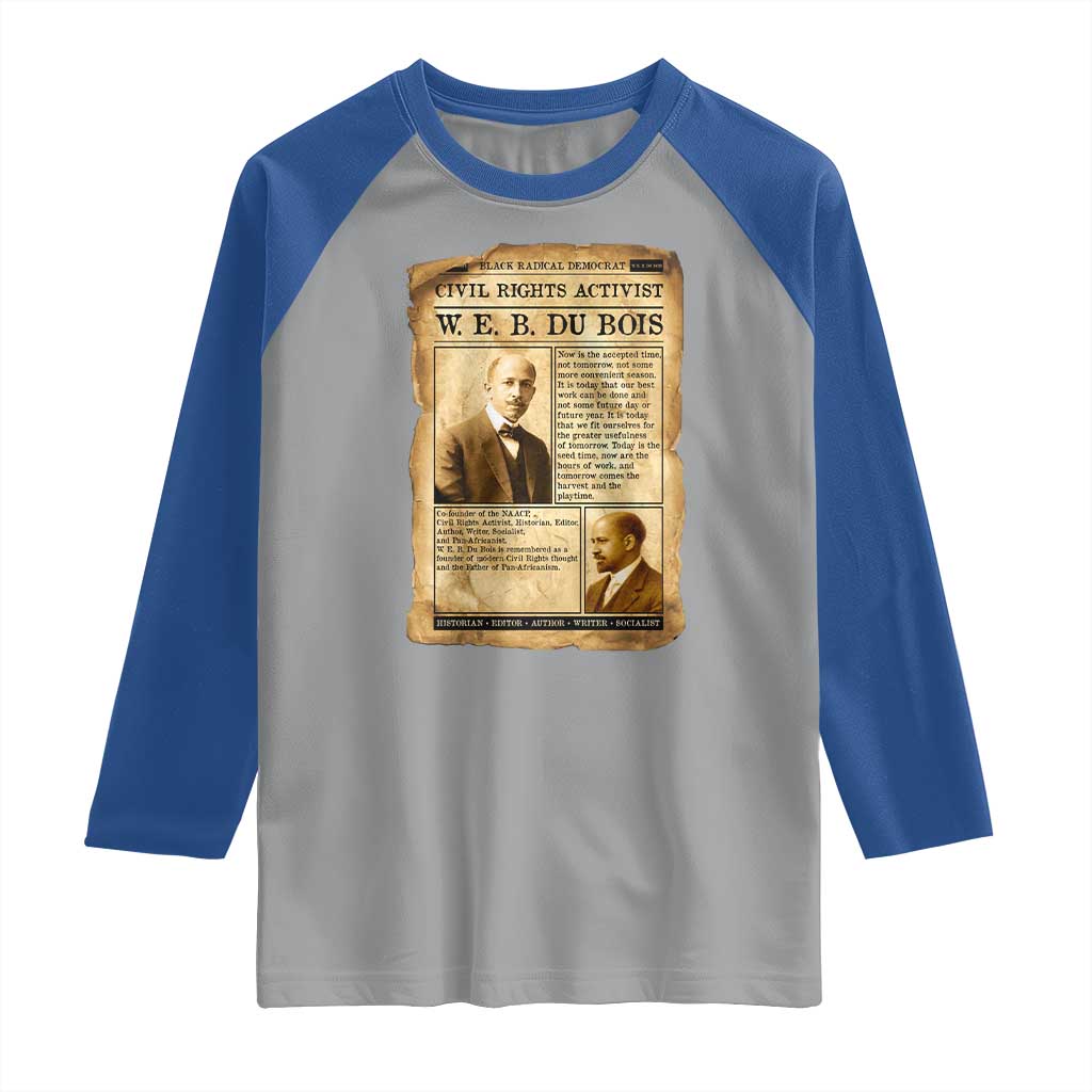 Vintage Newspaper W E B Du Bois Raglan Shirt Civil Rights History TS12 Sport Gray Royal Print Your Wear