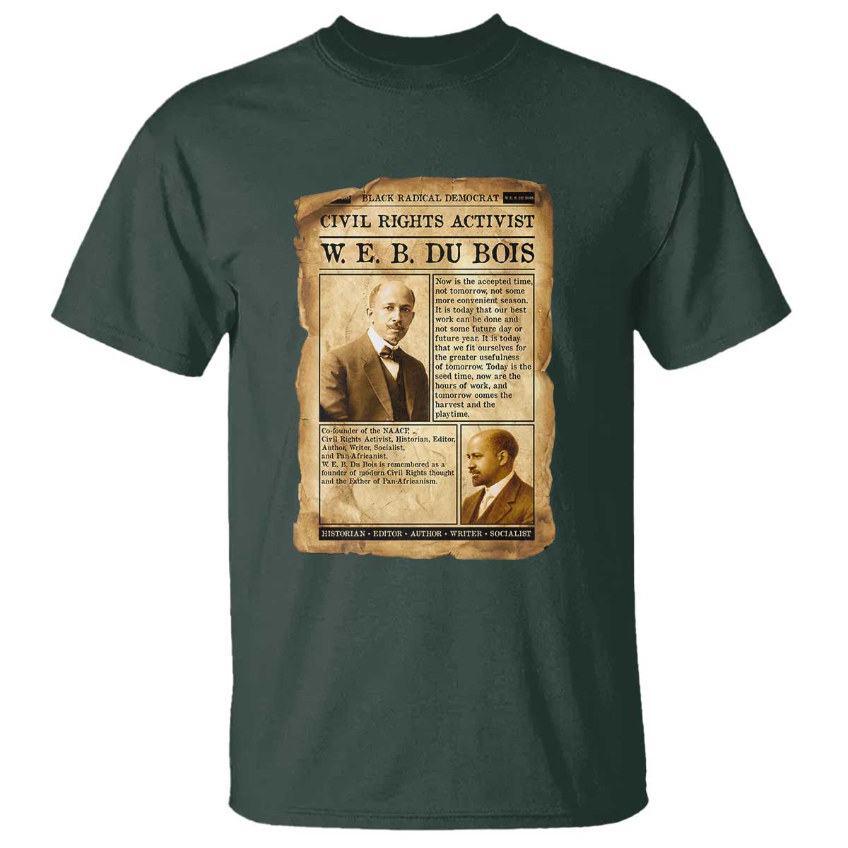 Vintage Newspaper W E B Du Bois T Shirt Civil Rights History TS12 Dark Forest Green Print Your Wear