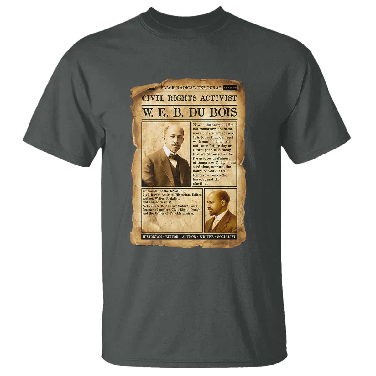Vintage Newspaper W E B Du Bois T Shirt Civil Rights History TS12 Dark Heather Print Your Wear