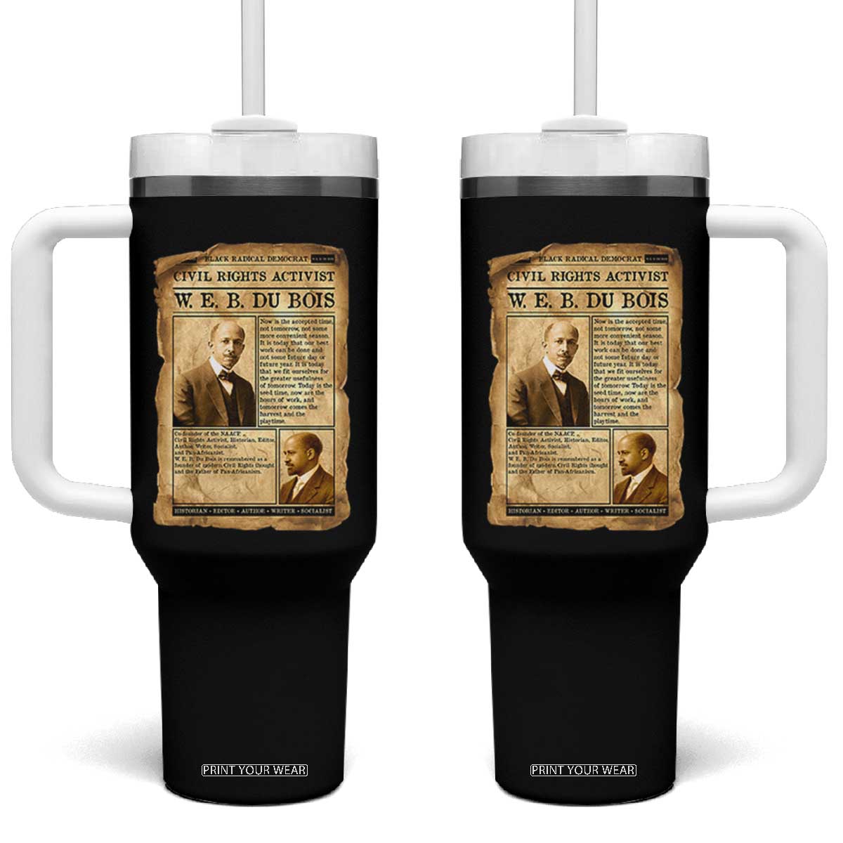 Vintage Newspaper W E B Du Bois Tumbler With Handle Civil Rights History TS12 One Size: 40 oz Black Print Your Wear