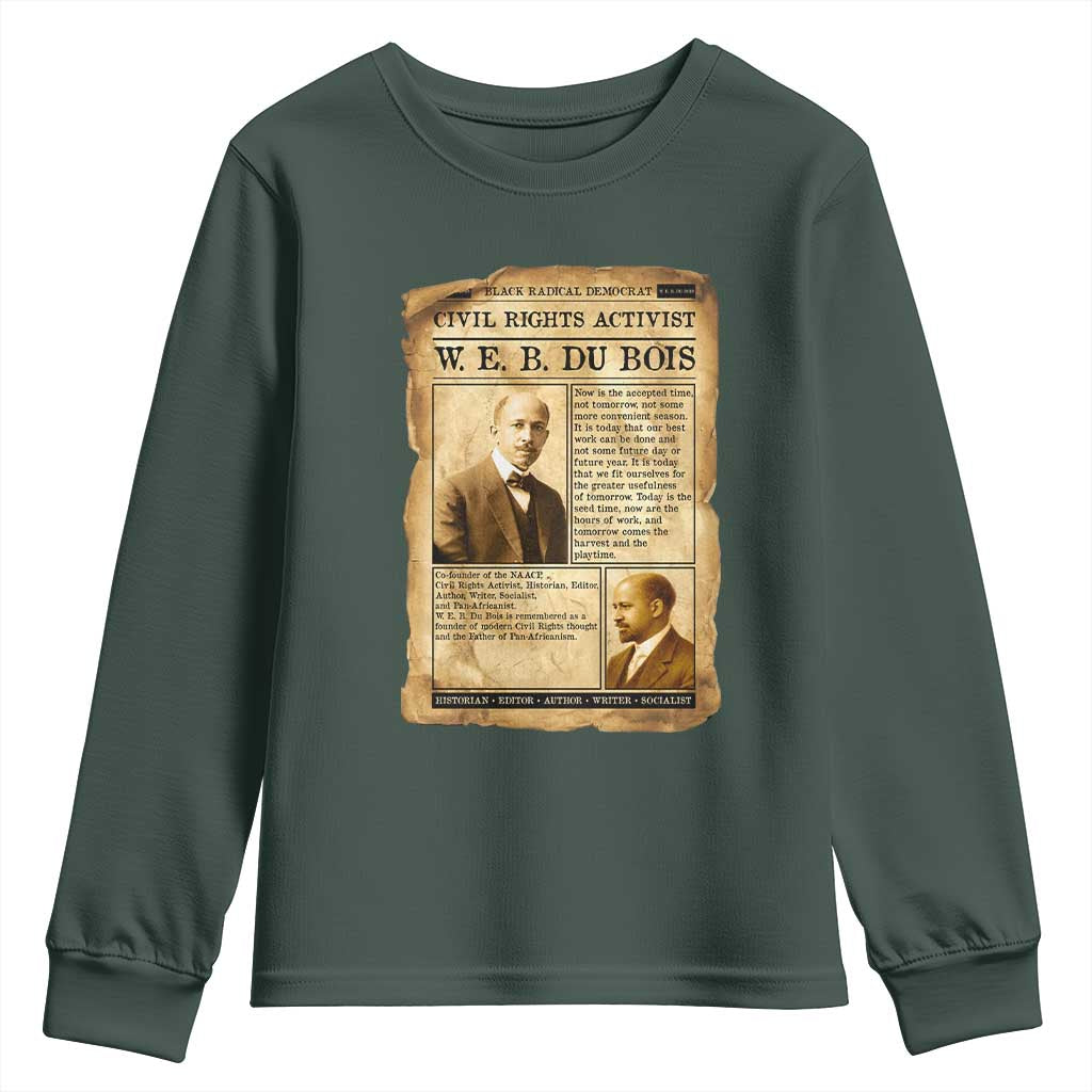 Vintage Newspaper W E B Du Bois Youth Sweatshirt Civil Rights History TS12 Dark Forest Green Print Your Wear