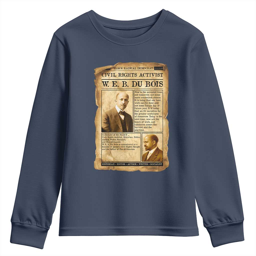 Vintage Newspaper W E B Du Bois Youth Sweatshirt Civil Rights History TS12 Navy Print Your Wear