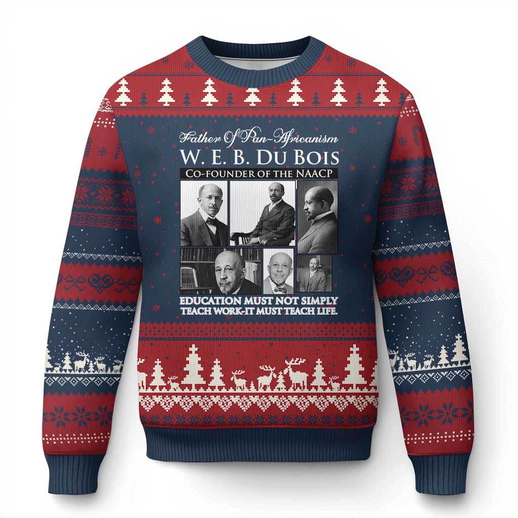 W E B Du Bois Ugly Christmas Sweater Education Must Teach Life Quote TS12 Navy Red Print Your Wear
