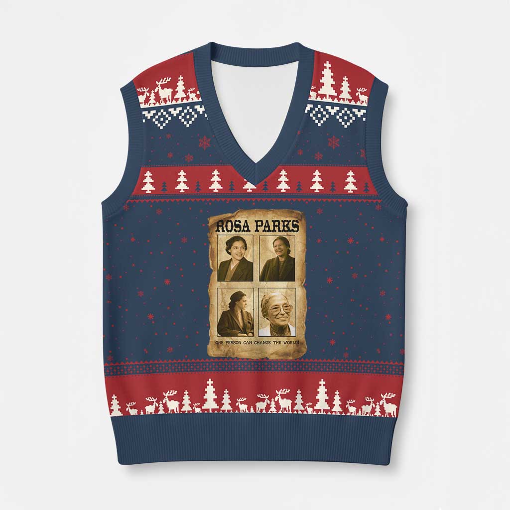 One Person Can Change The World Quote V-Neck Knit Sweater Vest Rosa Parks Legacy TS12 Navy Red Print Your Wear