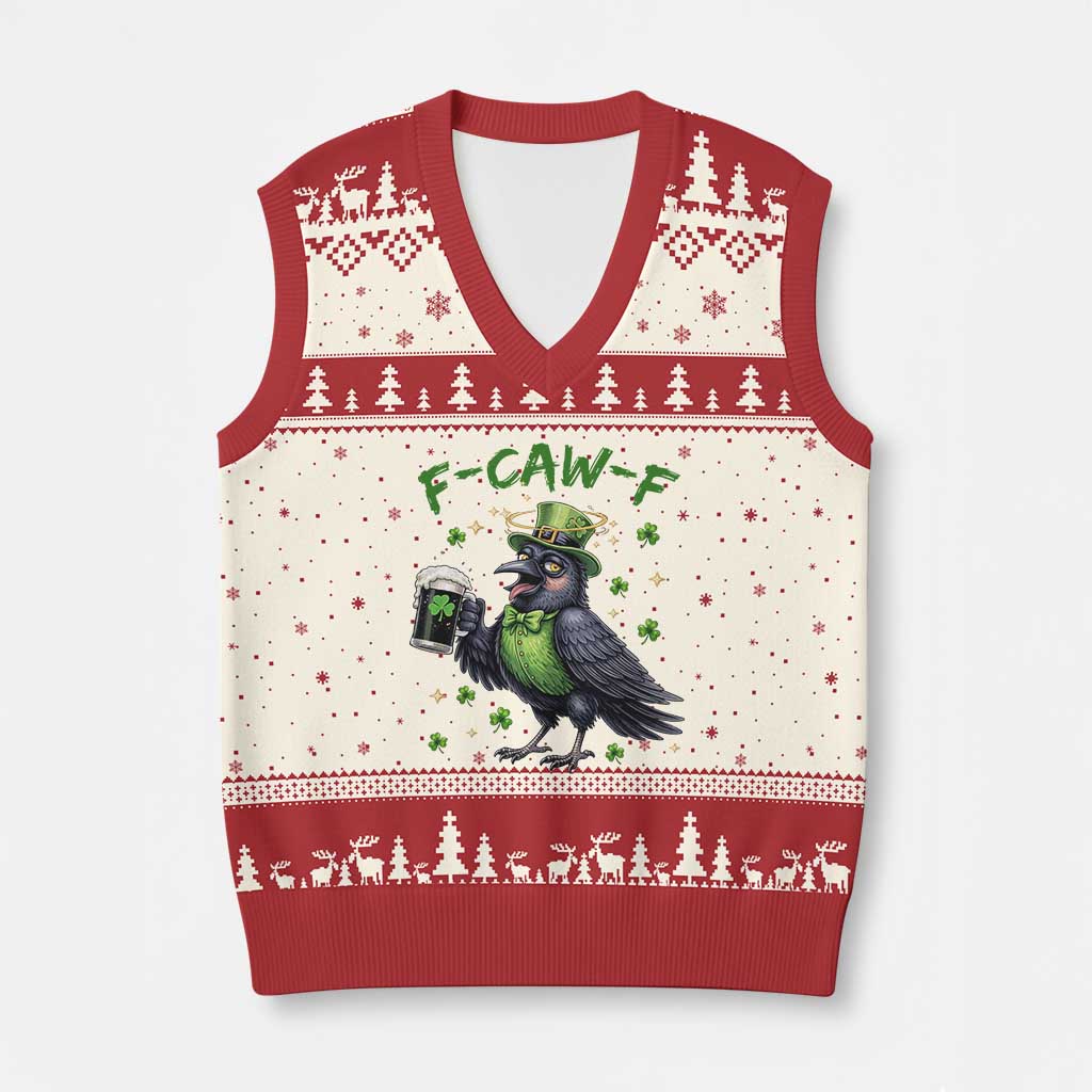 F Caw F Raven Lover V-Neck Knit Sweater Vest Funny St Patricks Day Gift TS12 Beige Red Print Your Wear