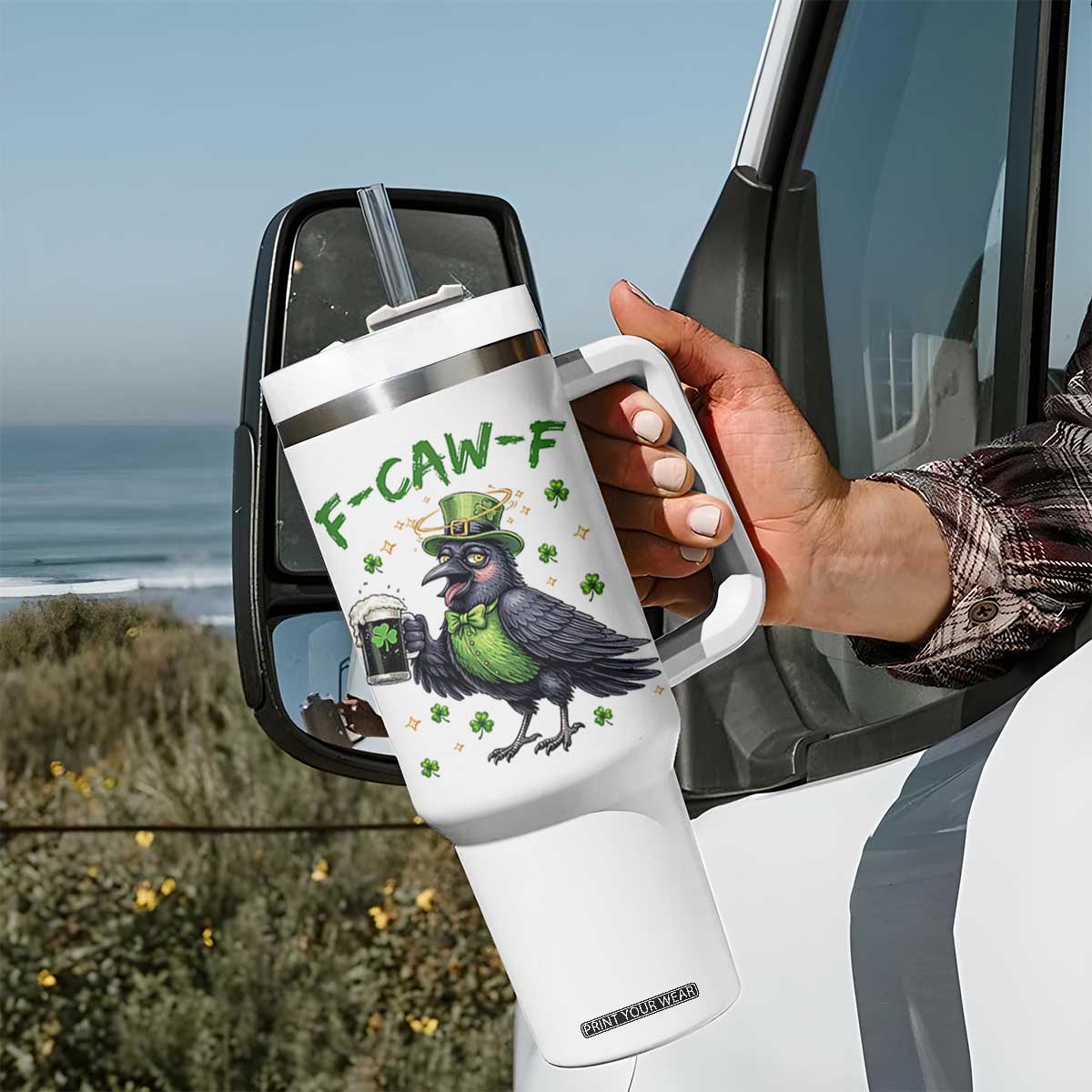 F Caw F Raven Lover Tumbler With Handle Funny St Patricks Day Gift TS12 Print Your Wear