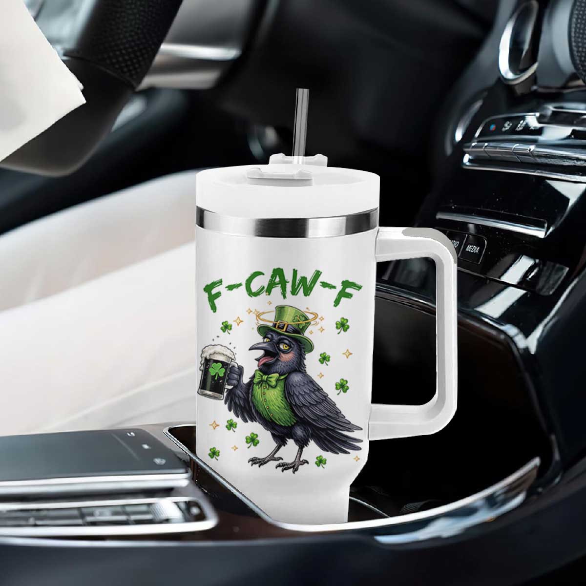 F Caw F Raven Lover Tumbler With Handle Funny St Patricks Day Gift TS12 Print Your Wear