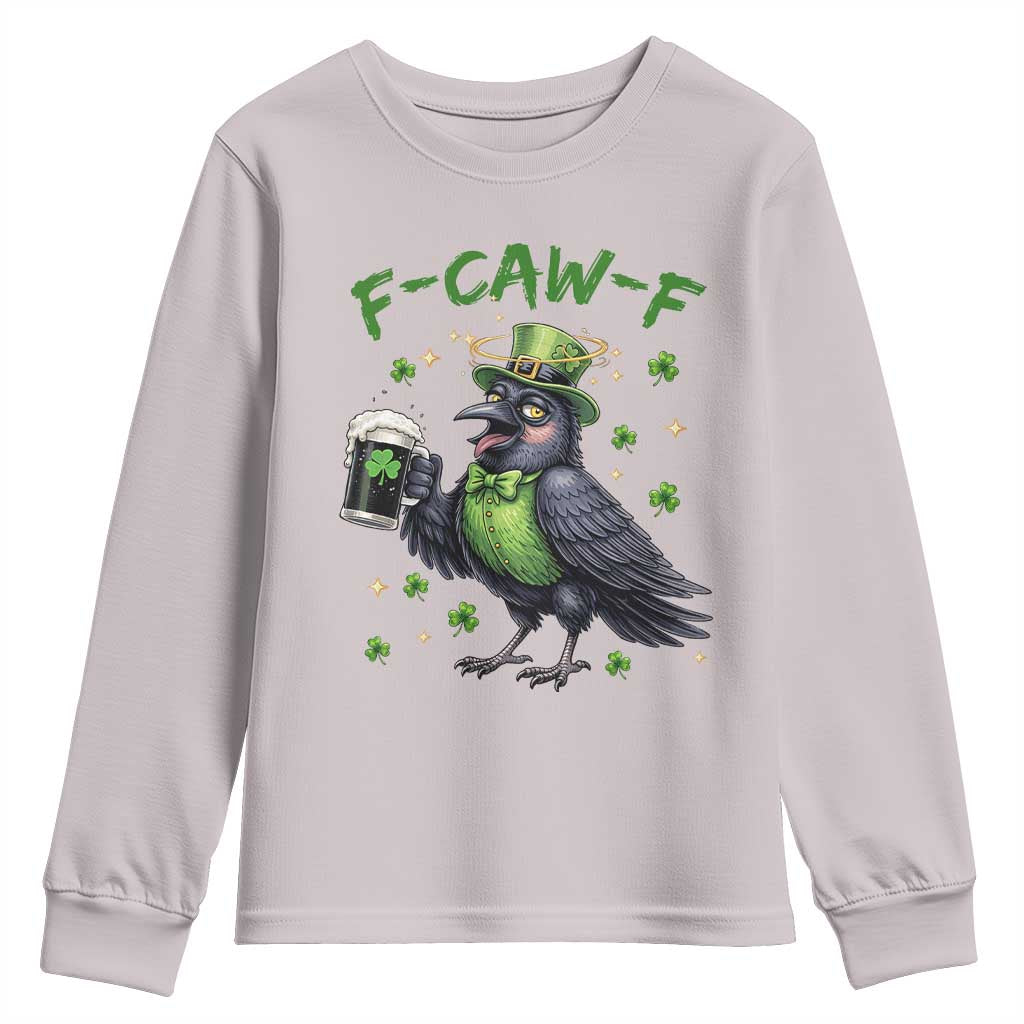 F Caw F Raven Lover Youth Sweatshirt Funny St Patricks Day Gift TS12 Ice Gray Print Your Wear