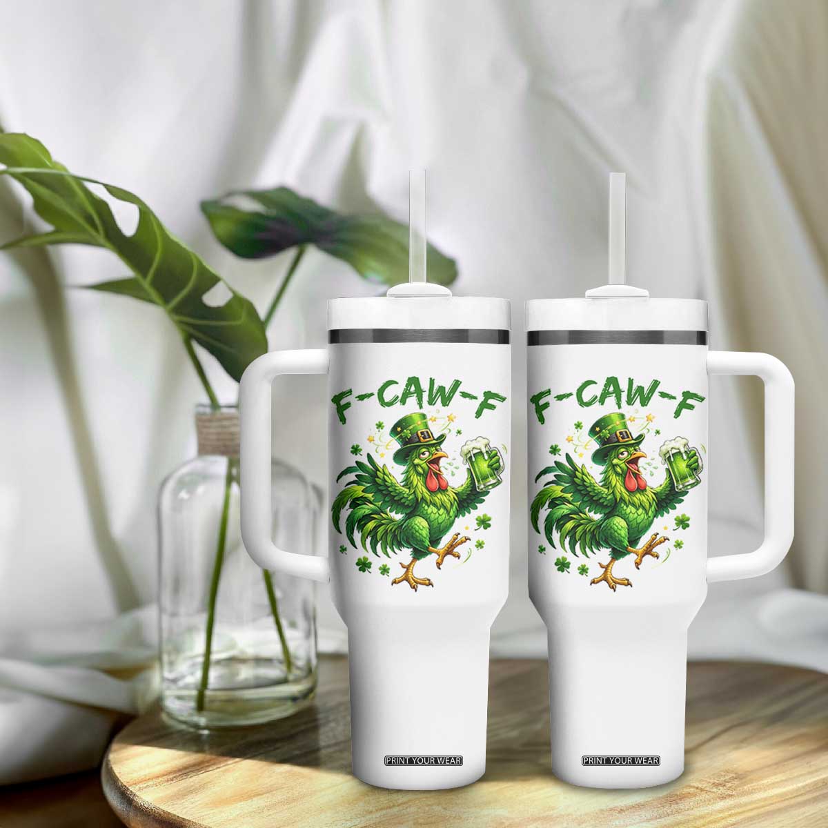 F Caw F Drunk Irish Chicken Tumbler With Handle Funny St Patricks Day Gift TS12 Print Your Wear