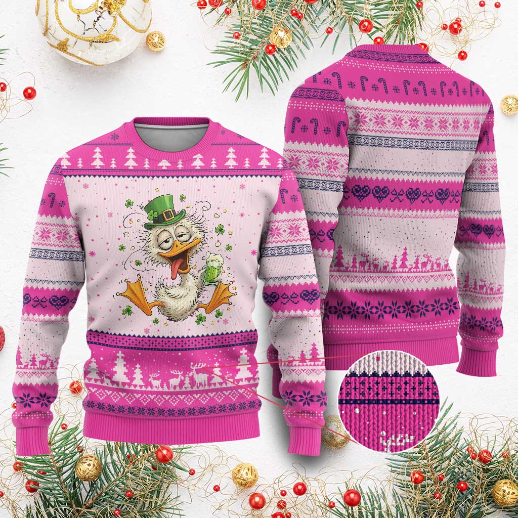 Funny Drunk Irish Duck Ugly Christmas Sweater St Patricks Day Gift TS12 Hot Pink Print Your Wear
