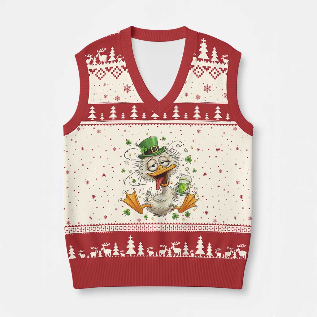 Funny Drunk Irish Duck V-Neck Knit Sweater Vest St Patricks Day Gift TS12 Beige Red Print Your Wear