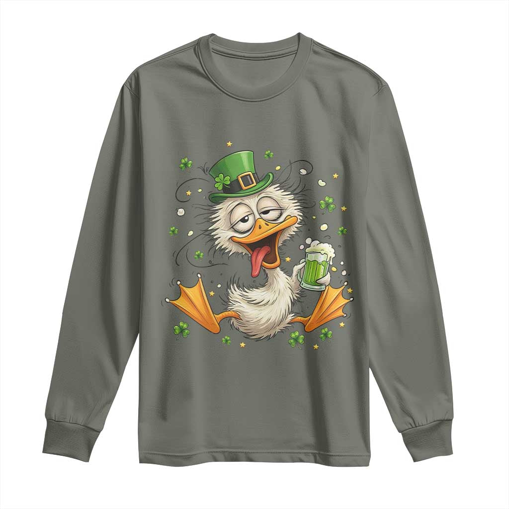 Funny Drunk Irish Duck Long Sleeve Shirt St Patricks Day Gift TS12 Military Green Print Your Wear