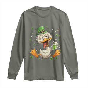 Funny Drunk Irish Duck Long Sleeve Shirt St Patricks Day Gift TS12 Military Green Print Your Wear