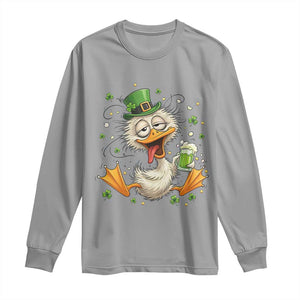Funny Drunk Irish Duck Long Sleeve Shirt St Patricks Day Gift TS12 Sport Gray Print Your Wear