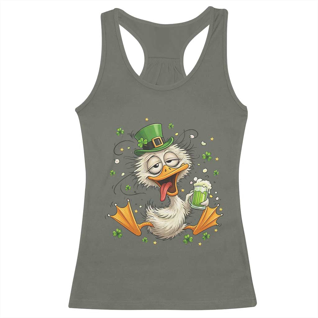 Funny Drunk Irish Duck Racerback Tank Top St Patricks Day Gift TS12 Military Green Print Your Wear