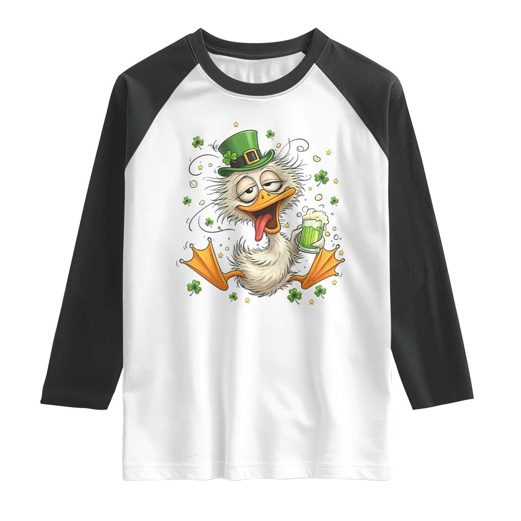 Funny Drunk Irish Duck Raglan Shirt St Patricks Day Gift TS12 White Black Print Your Wear