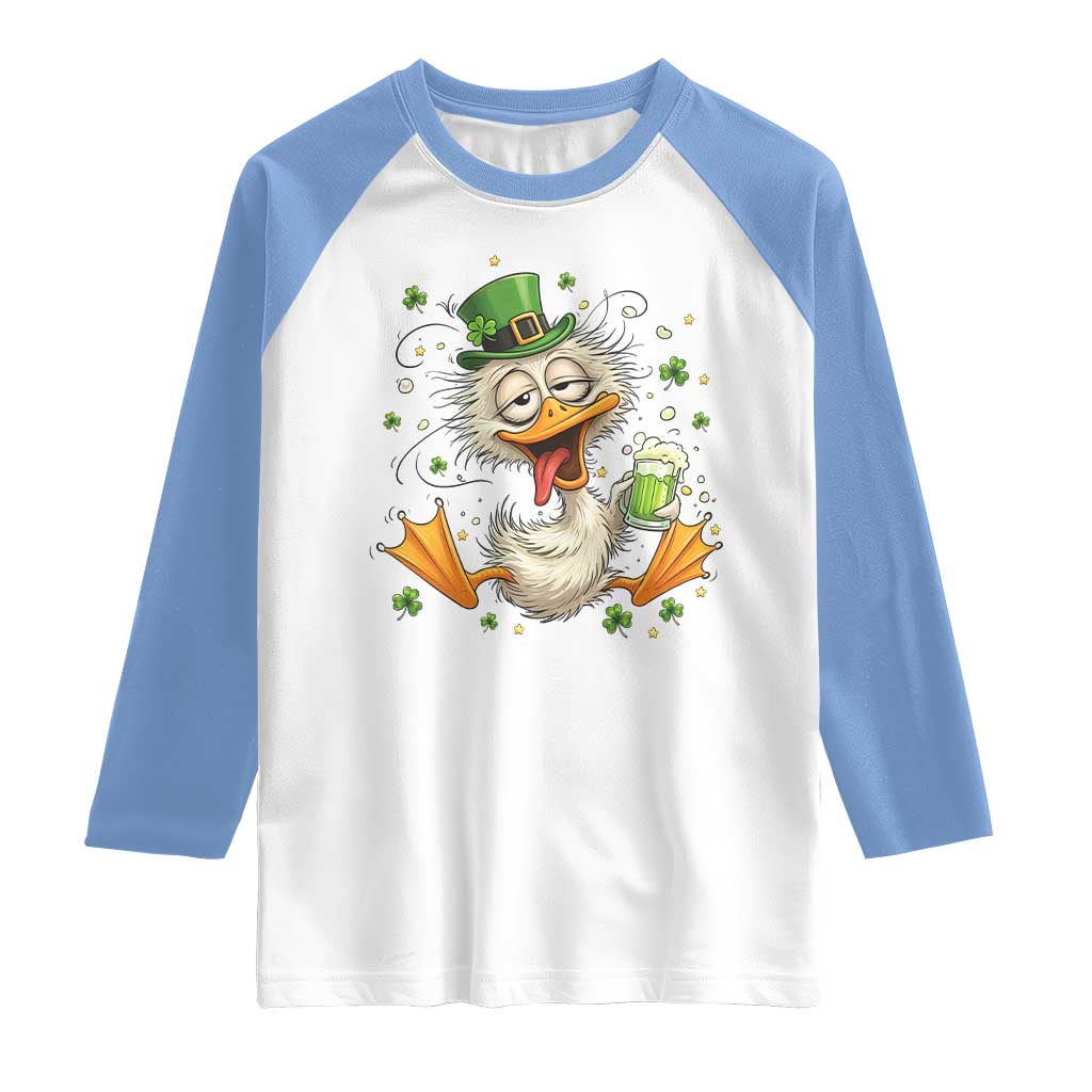 Funny Drunk Irish Duck Raglan Shirt St Patricks Day Gift TS12 White Carolina Blue Print Your Wear
