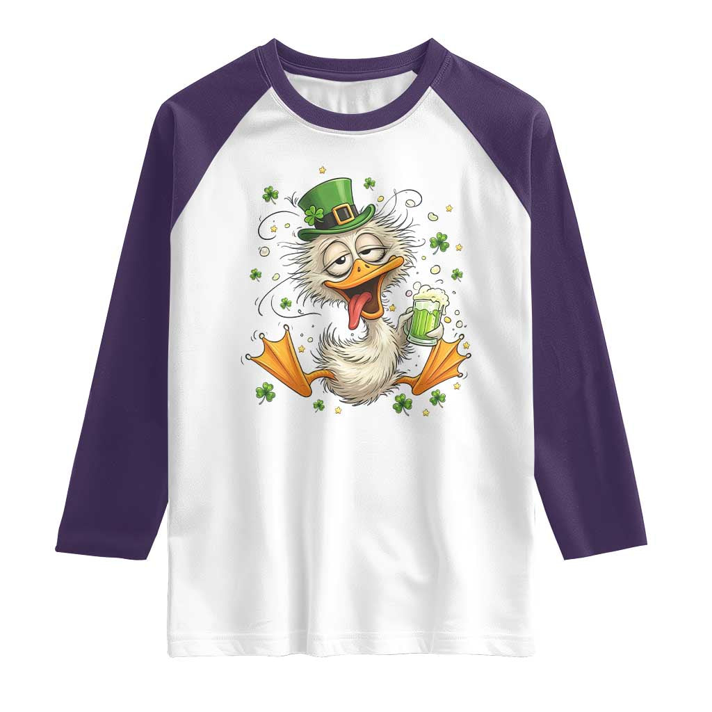 Funny Drunk Irish Duck Raglan Shirt St Patricks Day Gift TS12 White Purple Print Your Wear