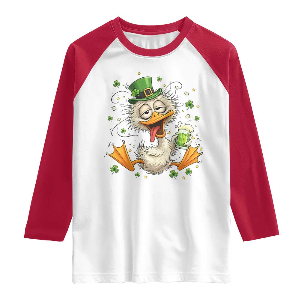 Funny Drunk Irish Duck Raglan Shirt St Patricks Day Gift TS12 White Red Print Your Wear