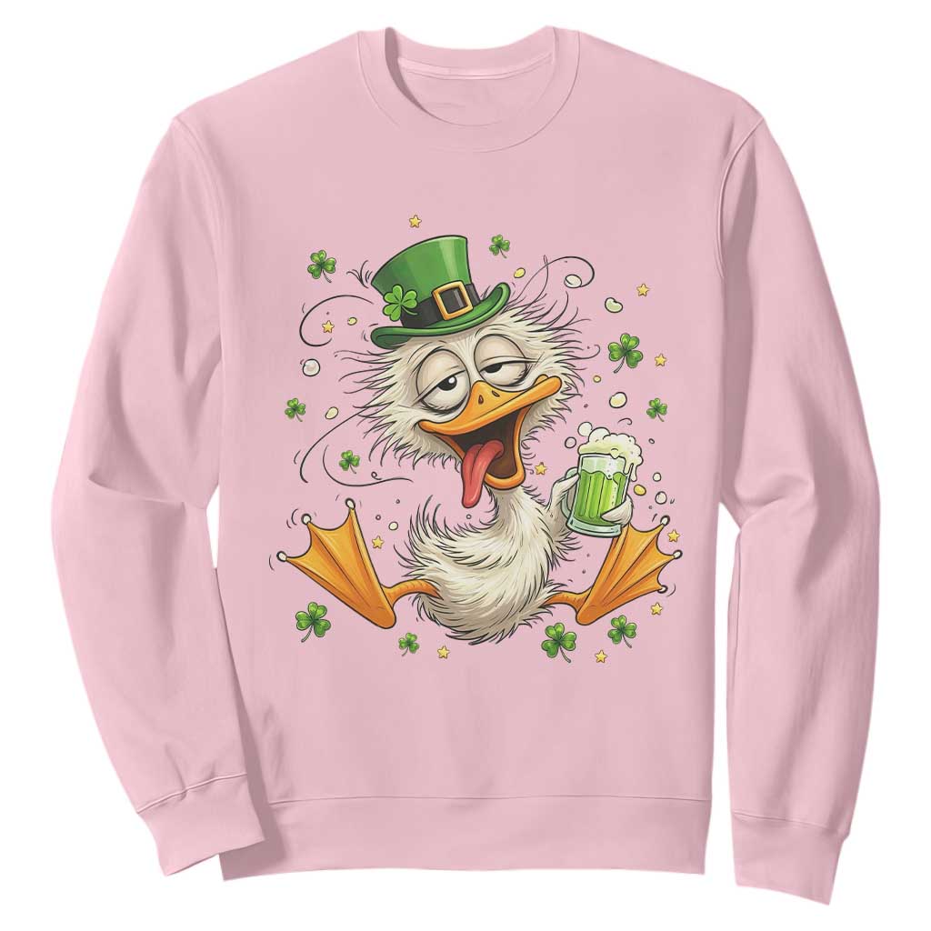 Funny Drunk Irish Duck Sweatshirt St Patricks Day Gift TS12 Light Pink Print Your Wear