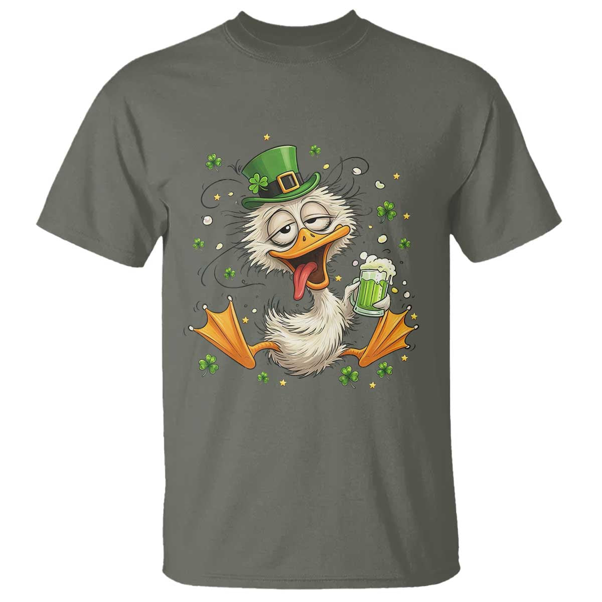 Funny Drunk Irish Duck T Shirt St Patricks Day Gift TS12 Military Green Print Your Wear