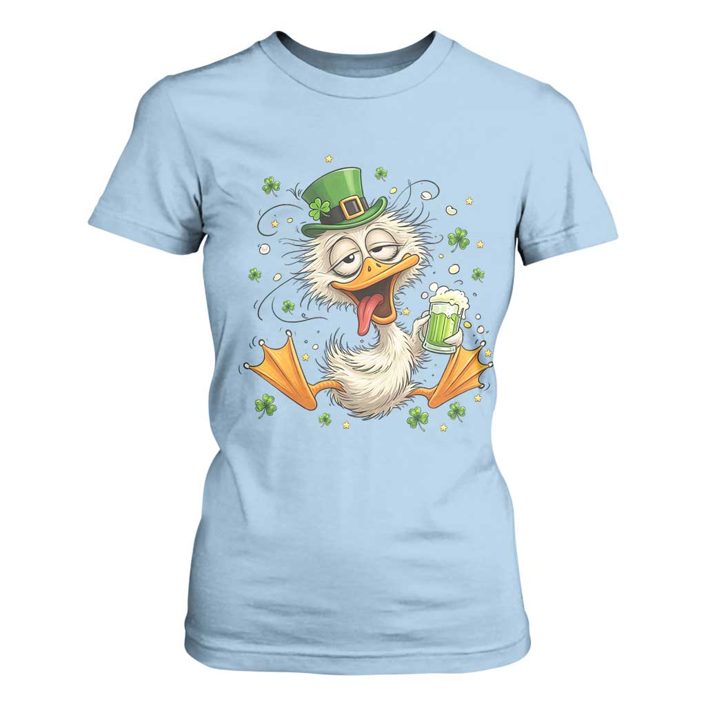 Funny Drunk Irish Duck T Shirt For Women St Patricks Day Gift TS12 Light Blue Print Your Wear