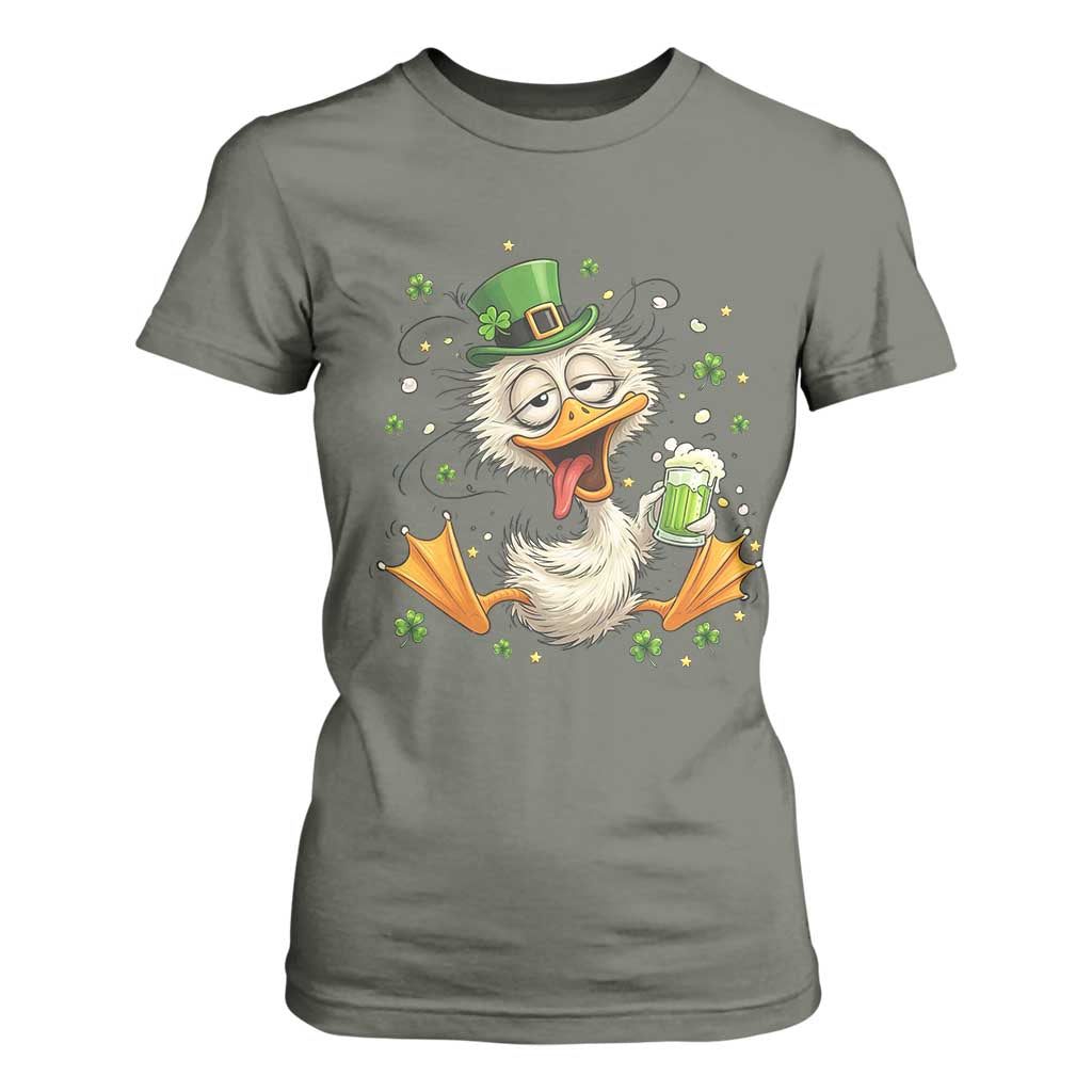 Funny Drunk Irish Duck T Shirt For Women St Patricks Day Gift TS12 Military Green Print Your Wear