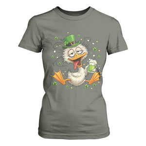 Funny Drunk Irish Duck T Shirt For Women St Patricks Day Gift TS12 Military Green Print Your Wear