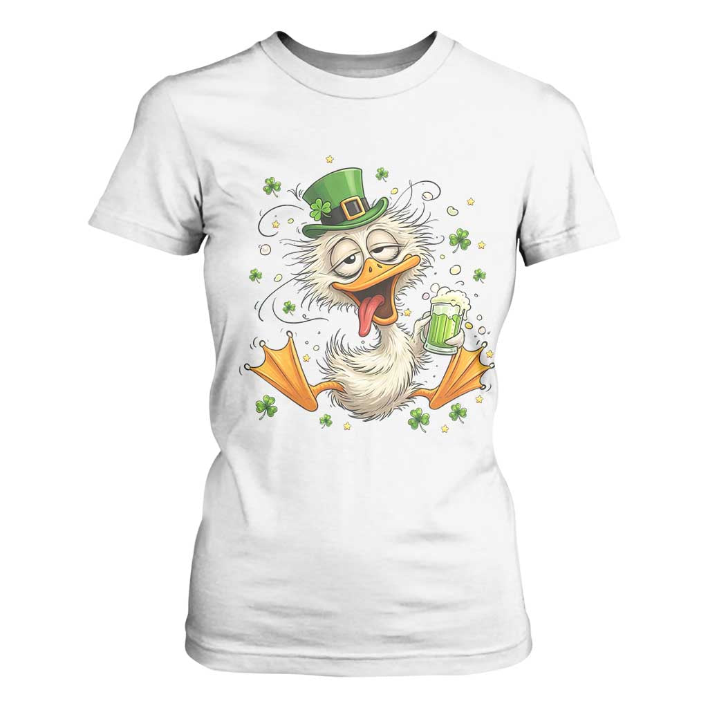 Funny Drunk Irish Duck T Shirt For Women St Patricks Day Gift TS12 White Print Your Wear