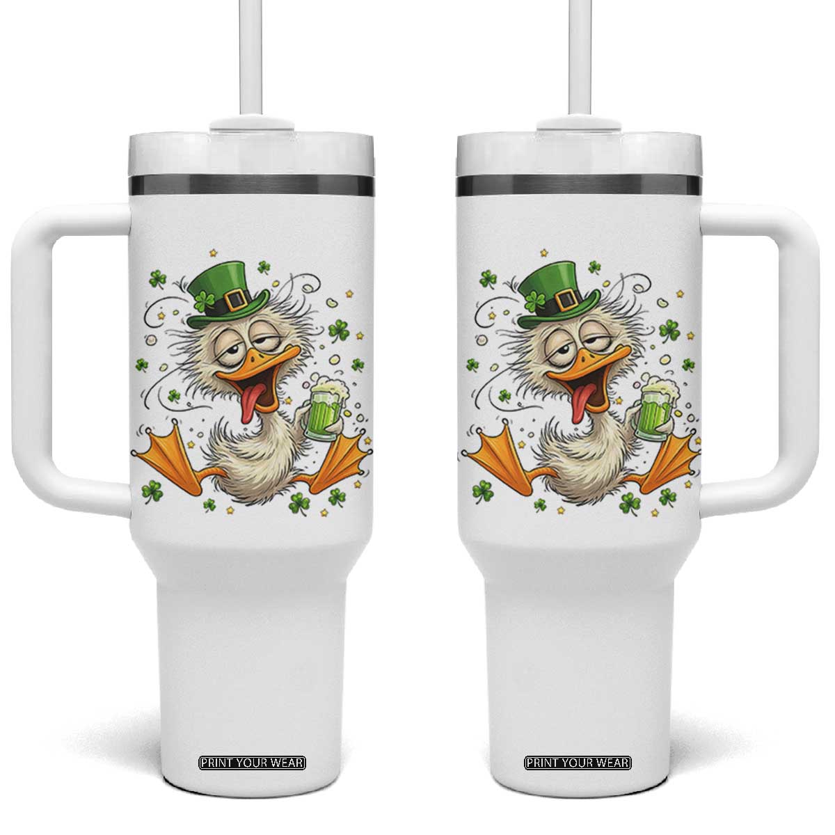 Funny Drunk Irish Duck Tumbler With Handle St Patricks Day Gift TS12 One Size: 40 oz White Print Your Wear