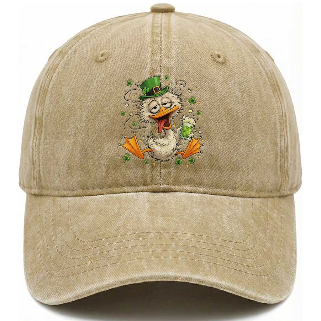 Funny Drunk Irish Duck Washed Cotton Baseball Cap St Patricks Day Gift TS12 Print Your Wear