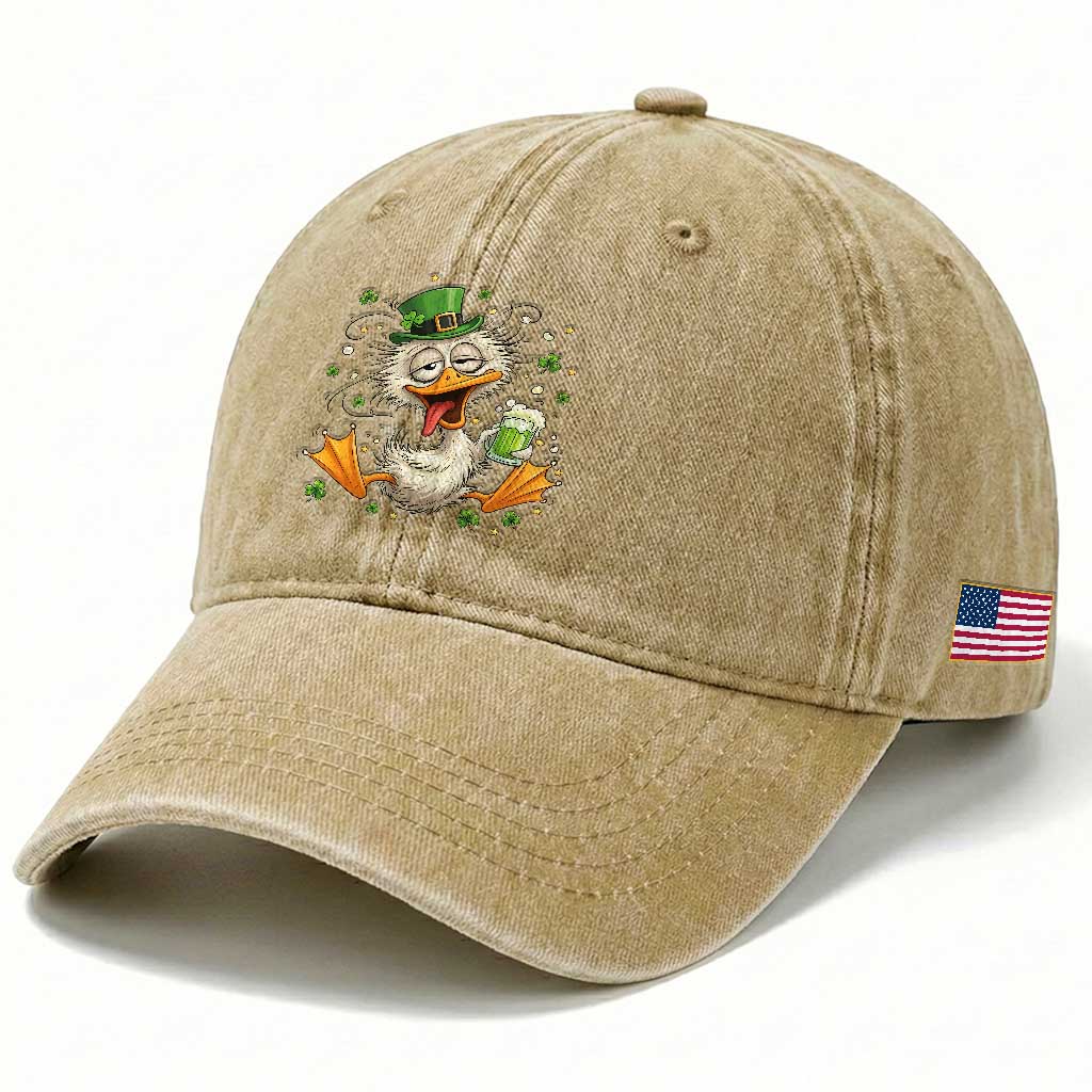 Funny Drunk Irish Duck Washed Cotton Baseball Cap St Patricks Day Gift TS12 Print Your Wear