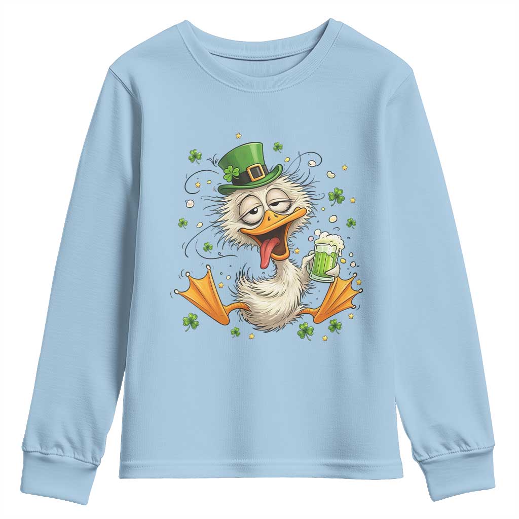 Funny Drunk Irish Duck Youth Sweatshirt St Patricks Day Gift TS12 Light Blue Print Your Wear