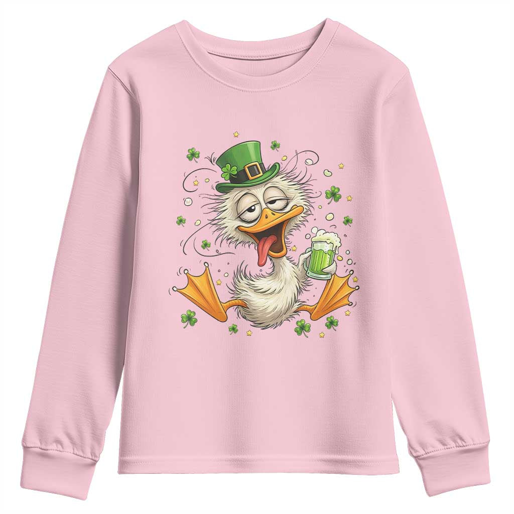 Funny Drunk Irish Duck Youth Sweatshirt St Patricks Day Gift TS12 Light Pink Print Your Wear