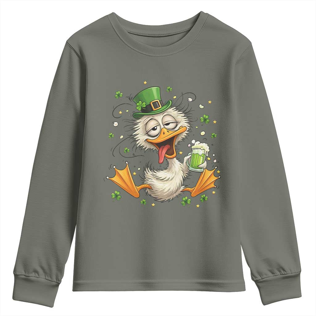 Funny Drunk Irish Duck Youth Sweatshirt St Patricks Day Gift TS12 Military Green Print Your Wear