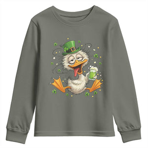 Funny Drunk Irish Duck Youth Sweatshirt St Patricks Day Gift TS12 Military Green Print Your Wear
