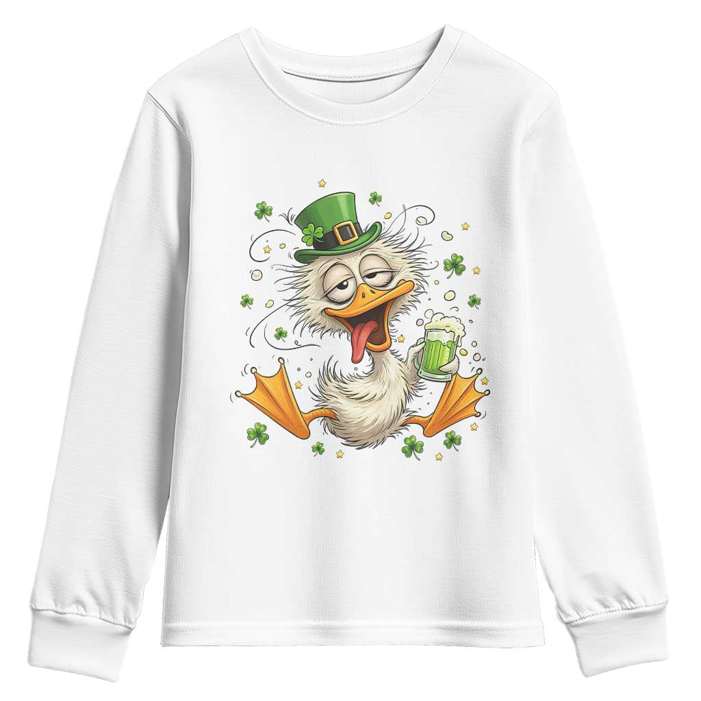 Funny Drunk Irish Duck Youth Sweatshirt St Patricks Day Gift TS12 White Print Your Wear