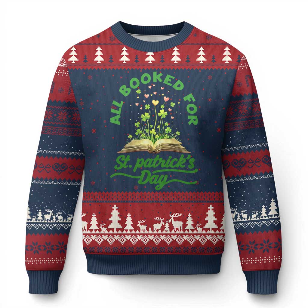 All Booked For St Patricks Day Ugly Christmas Sweater Irish Reader Gift TS12 Navy Red Print Your Wear