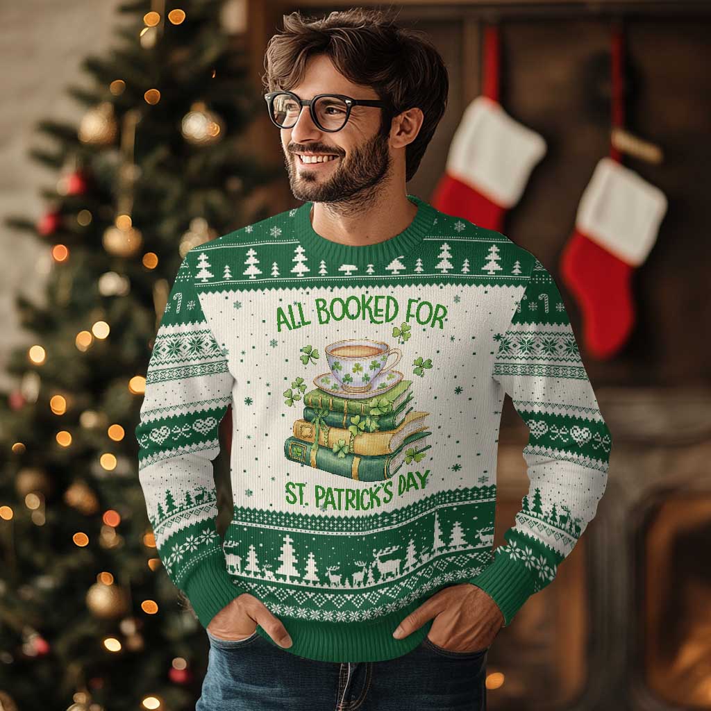 All Booked For St Patricks Day Ugly Christmas Sweater Gift For Book Lovers TS12 Beige Green Print Your Wear