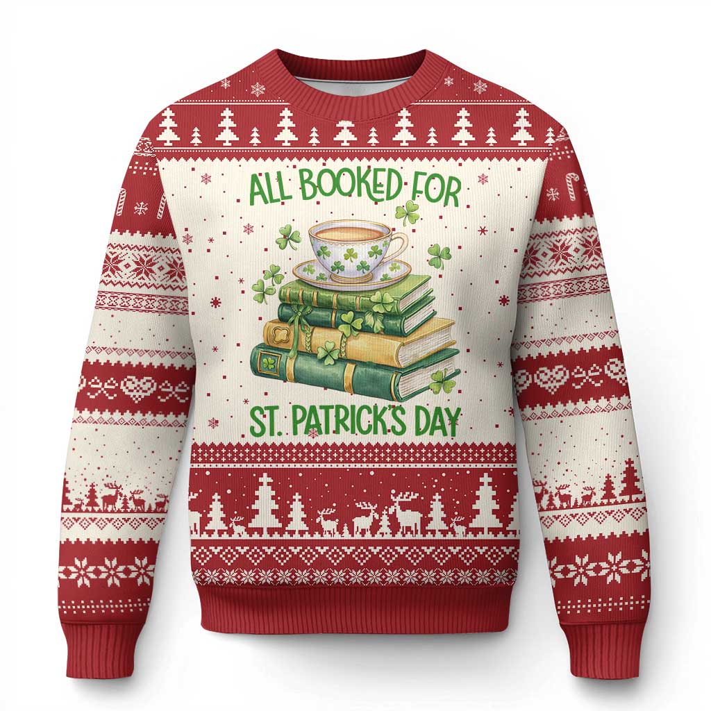 All Booked For St Patricks Day Ugly Christmas Sweater Gift For Book Lovers TS12 Beige Red Print Your Wear