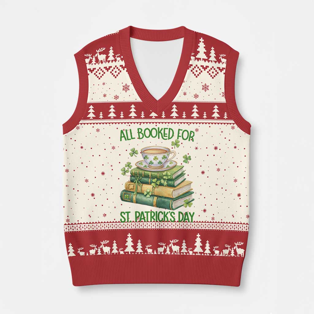 All Booked For St Patricks Day V-Neck Knit Sweater Vest Gift For Book Lovers TS12 Beige Red Print Your Wear